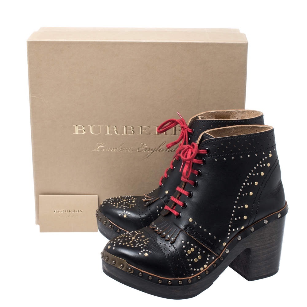 Burberry Black Lace-Up Boots with Red Accents